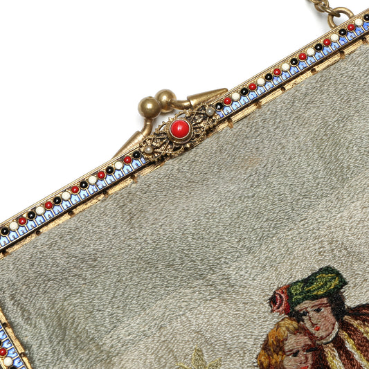 Petit Point Enamel Frame Tapestry Purse