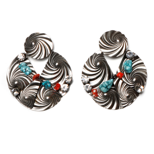 Huge Silver-Tone Swirl Earrings