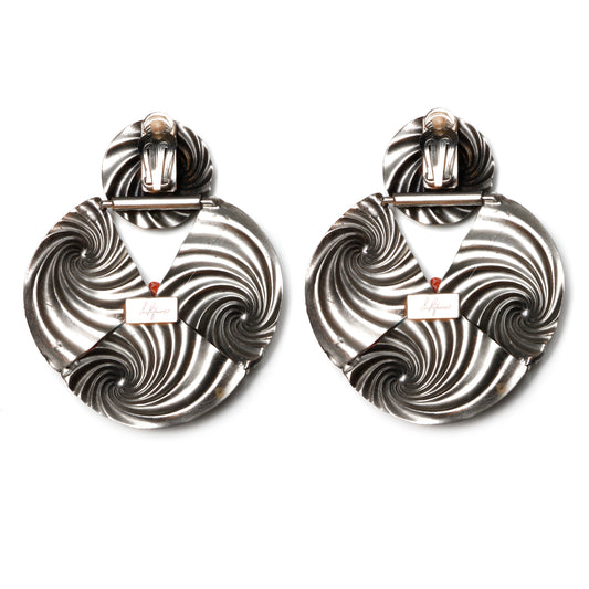 Huge Silver-Tone Swirl Earrings