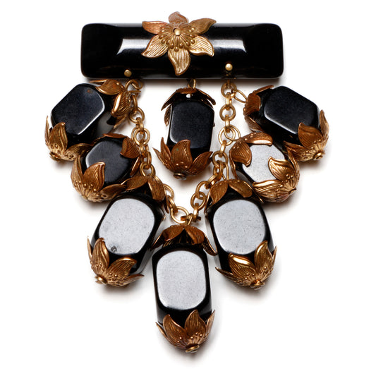Dangly Black Bakelite Brooch