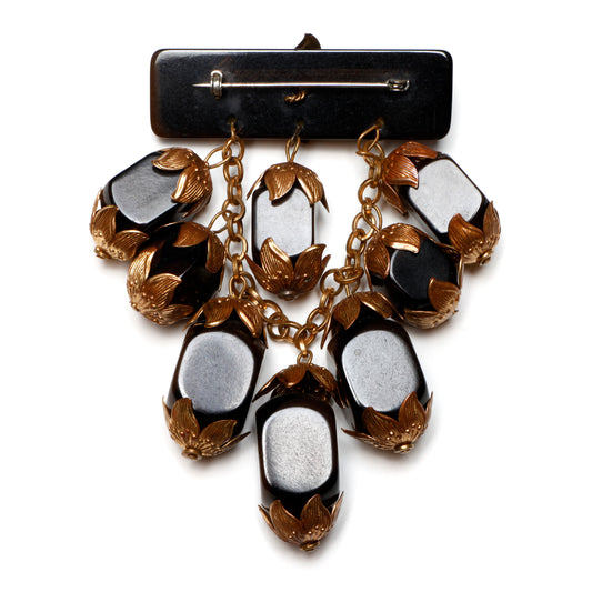 Dangly Black Bakelite Brooch