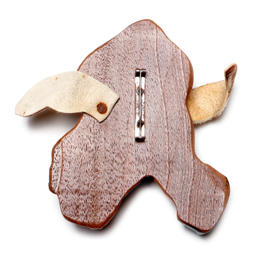 Wood Dog Brooch with Fur Ears