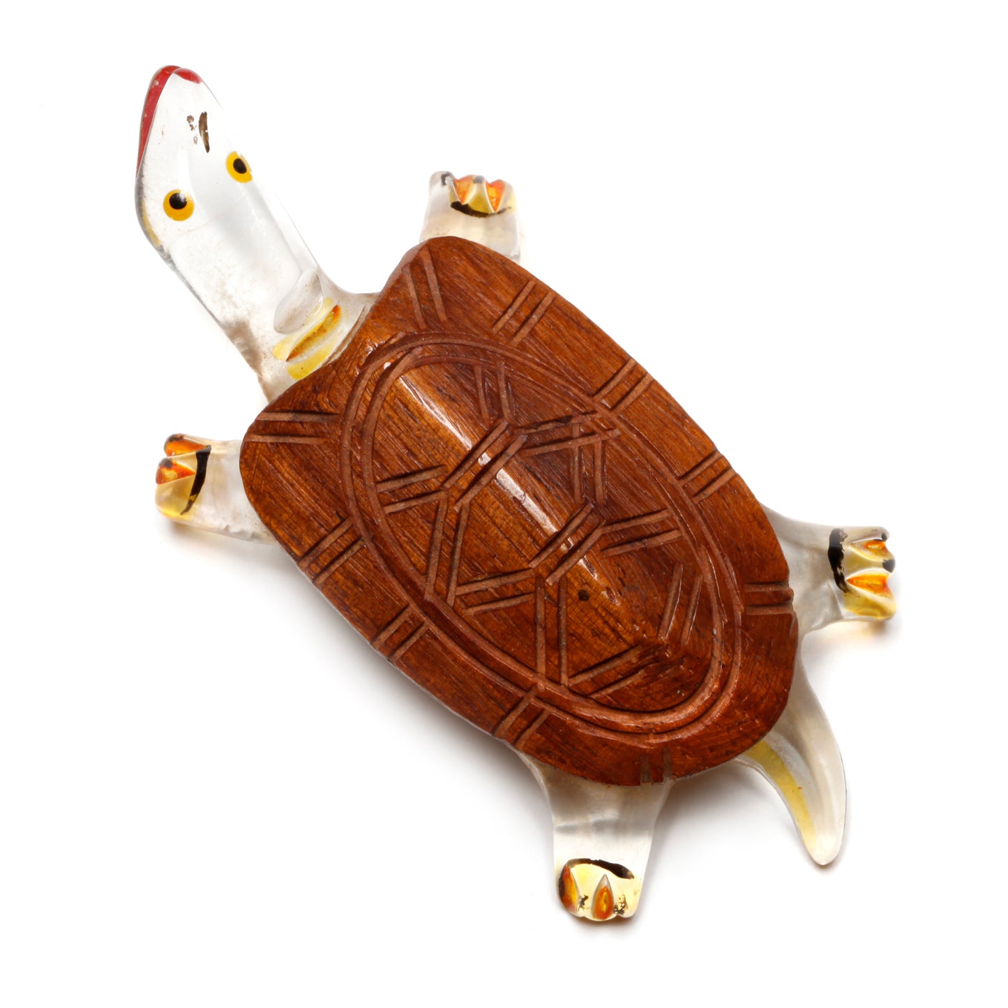 Lucite and Wood Turtle Brooch