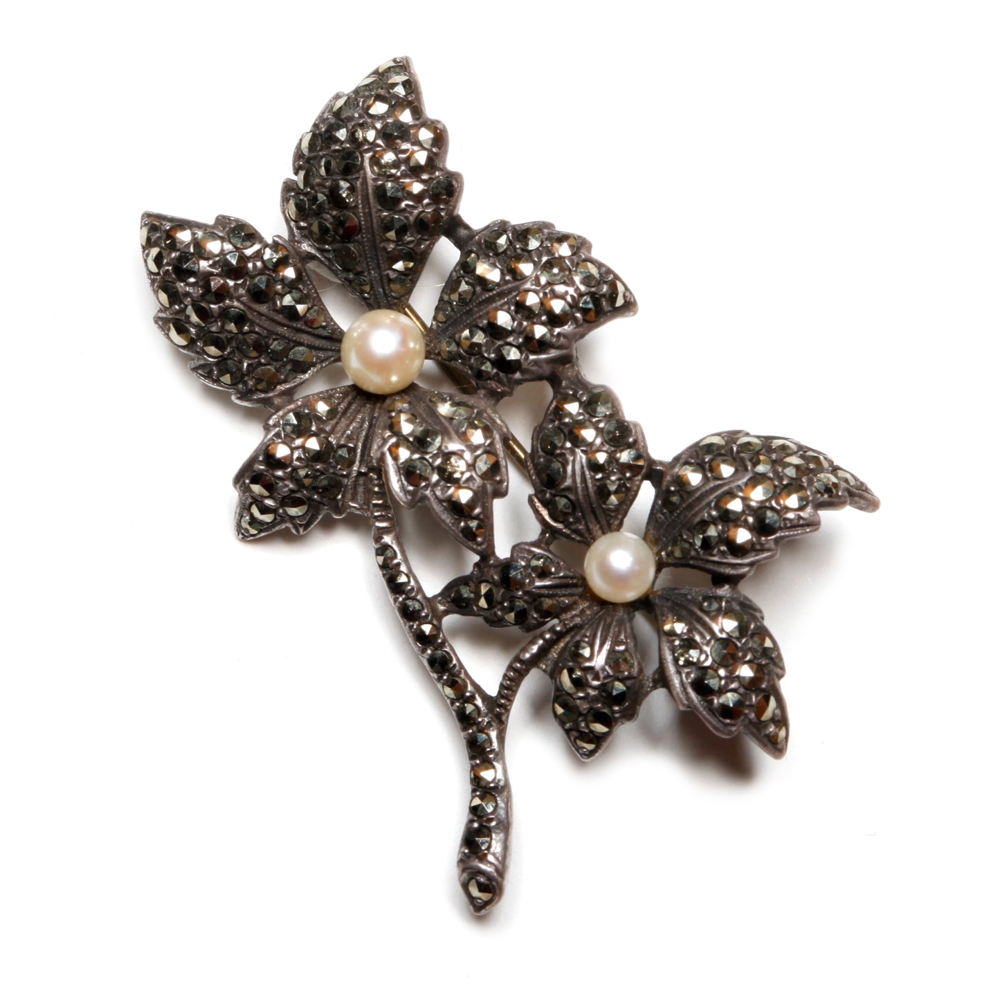 Double Floral Silver Marcasite