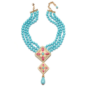Turquoise and Diamanté Pendant Necklace