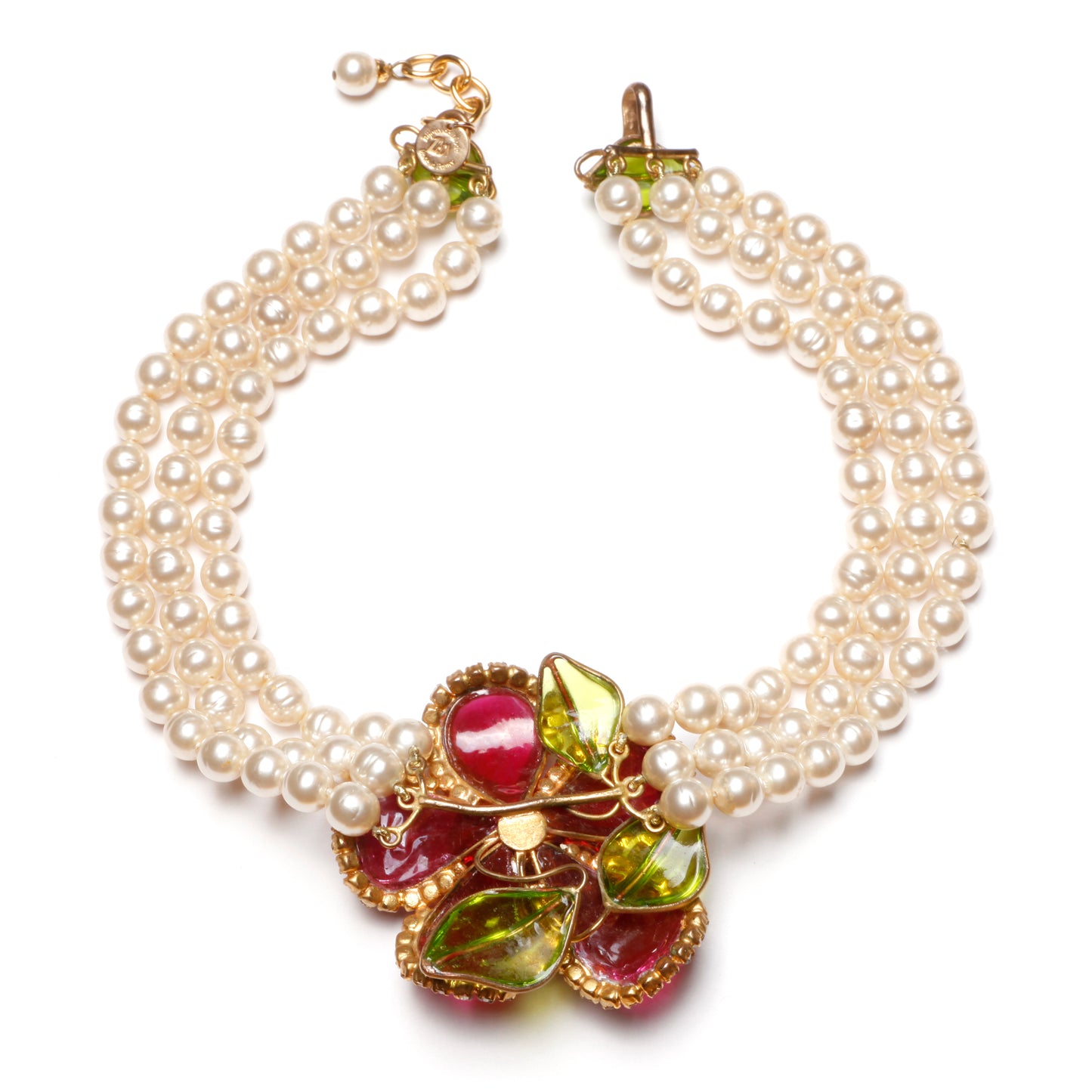 Gripoix Flower and Pearl Necklace