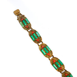 1930s Czech Deco Jadeite and Carnelian Link Bracelet