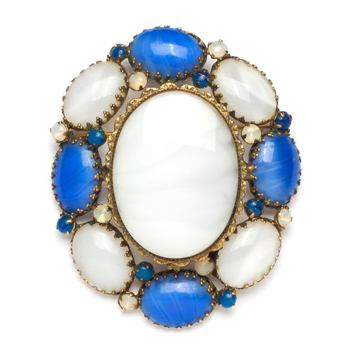Robert Blue and White Oval Brooch