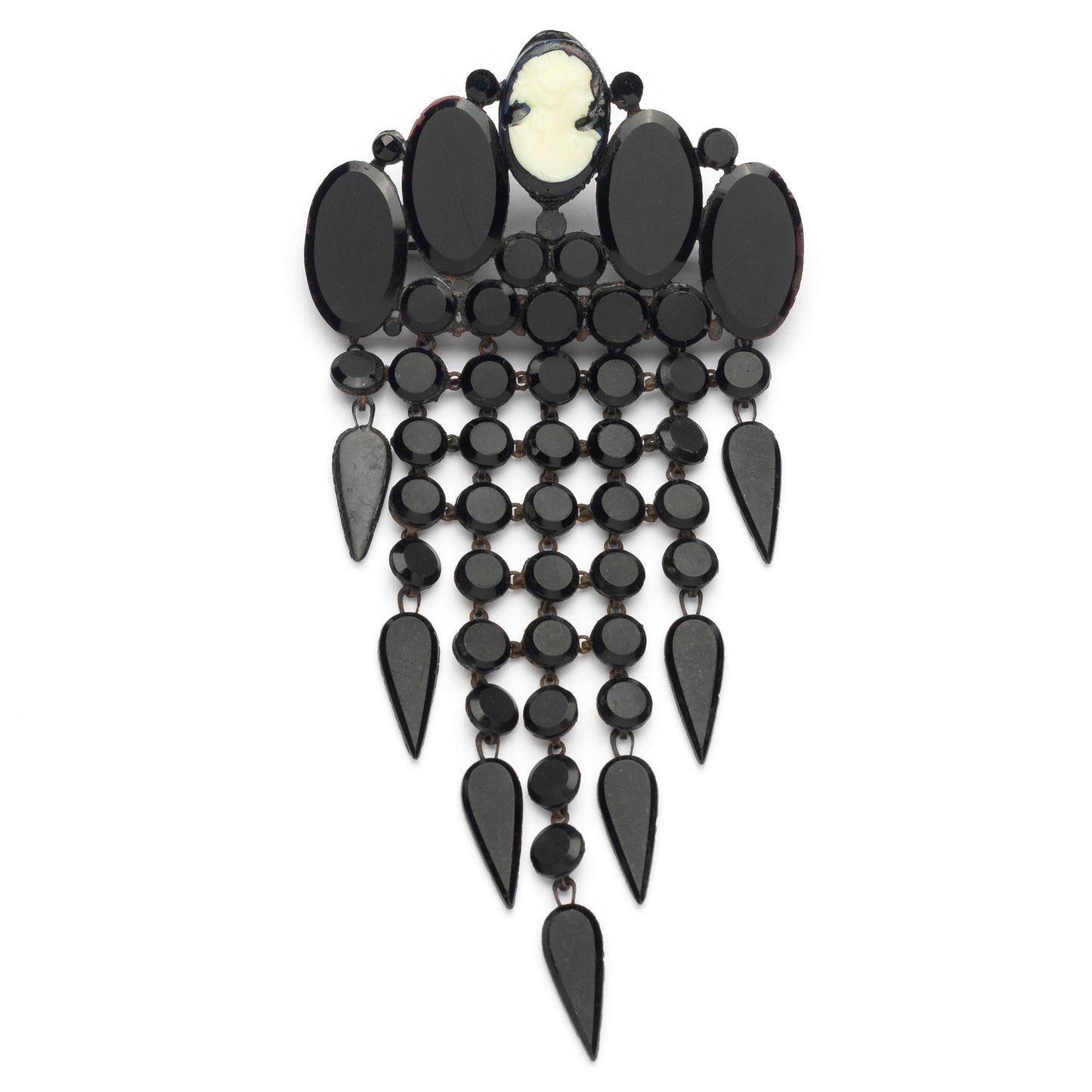 Victorian French Jet Cameo Dangly Brooch