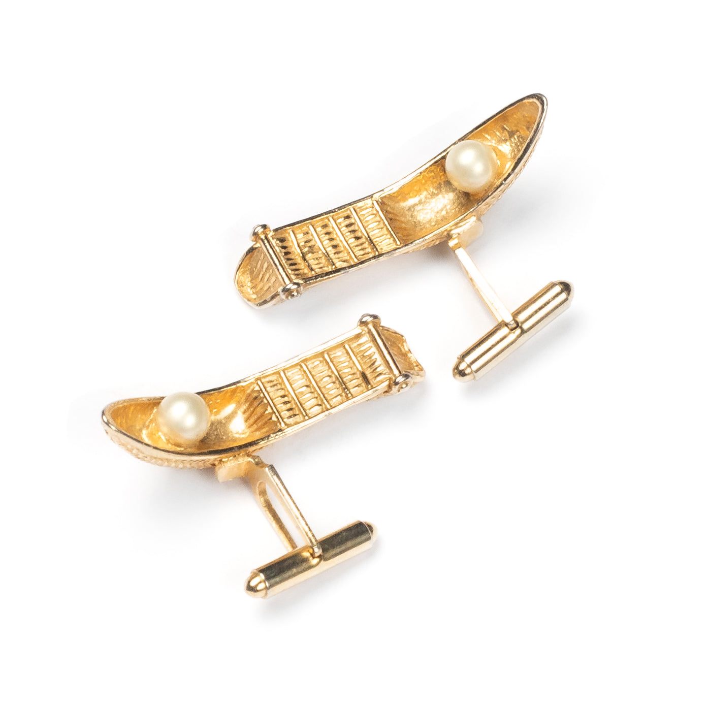Gold and Pearl Boat Cufflinks
