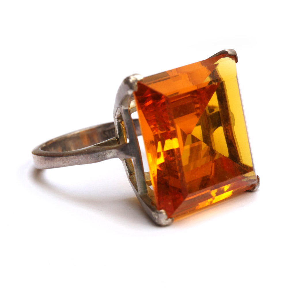 1960s Square Orange Stone Ring