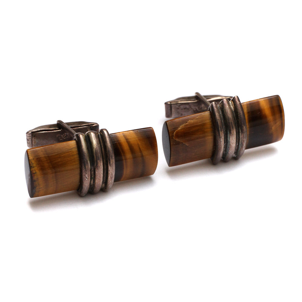 1960s Mexico Sterling Tiger Eye Cufflinks