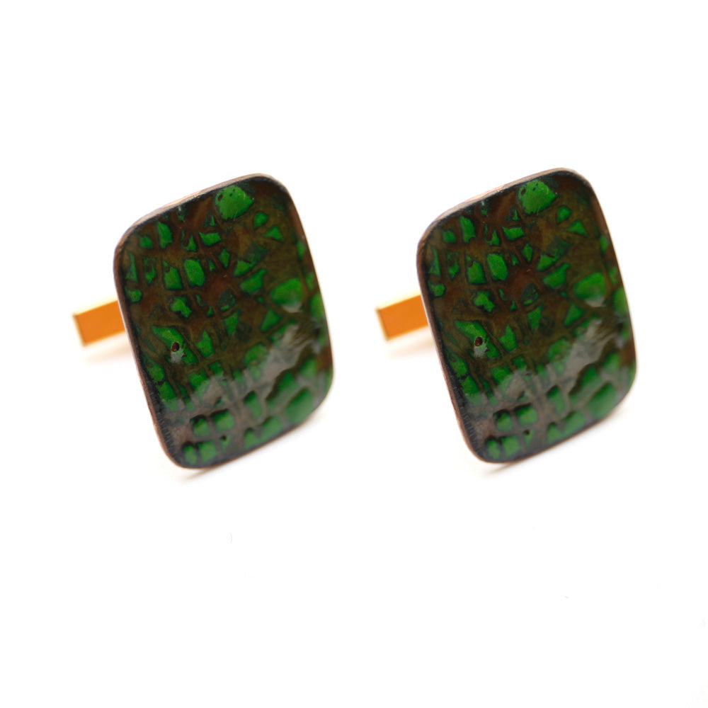 1950s Copper Cufflinks with Green Enamel