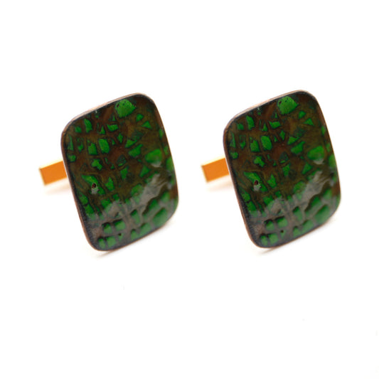1950s Copper Cufflinks with Green Enamel