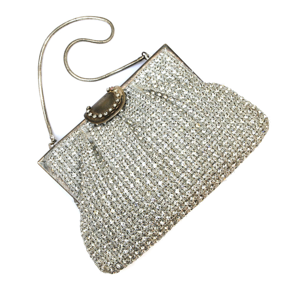 1950s Crystal Silver Beaded Purse