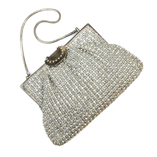 1950s Crystal Silver Beaded Purse