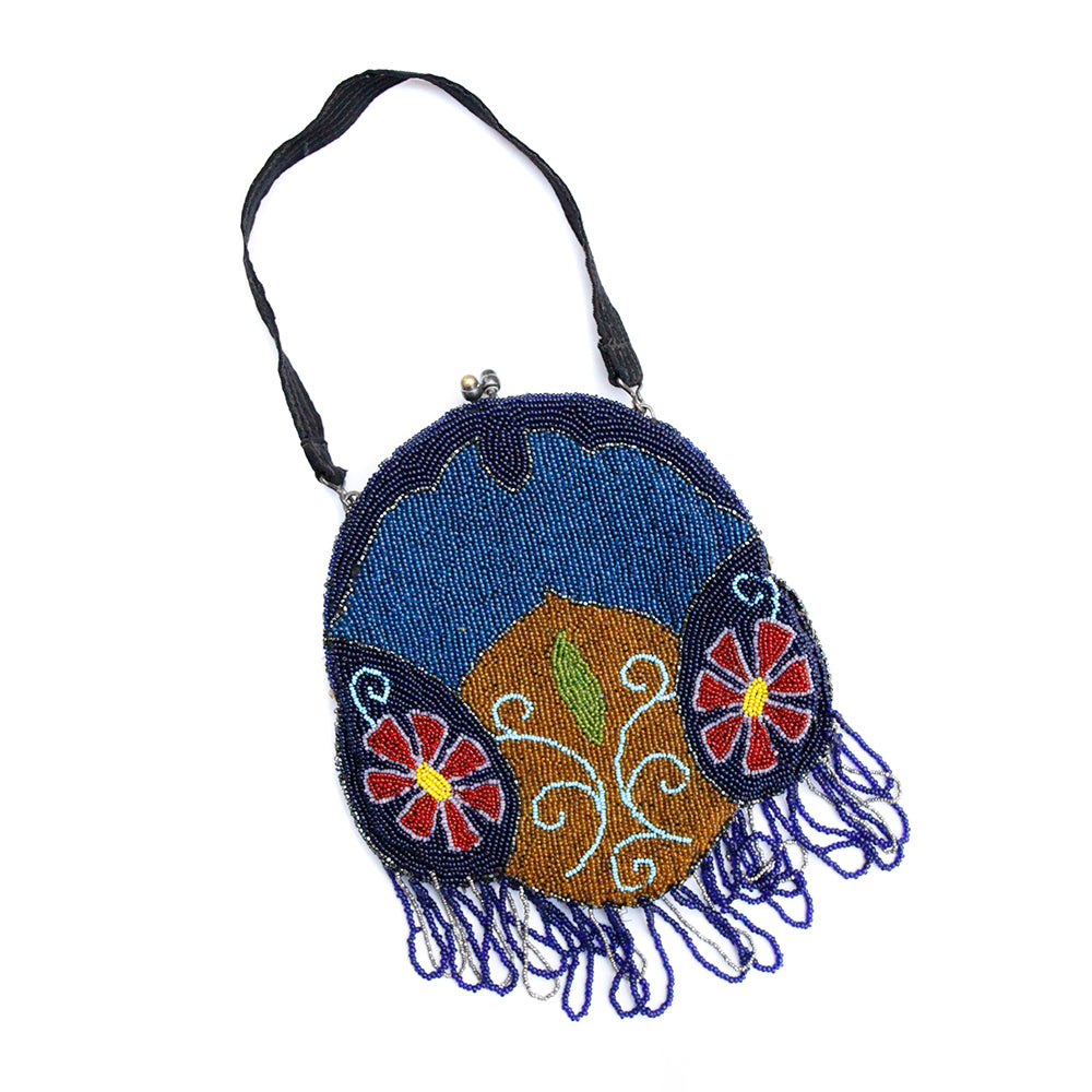 1940s Blue Beaded Floral Handbag