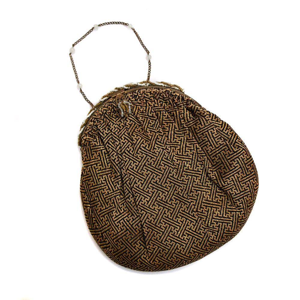 1940s Gold and Black Fabric Handbag