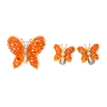 Load image into Gallery viewer, 1950&#39;s Forbidden Fruit Orange Rhinestone Butterfly Set