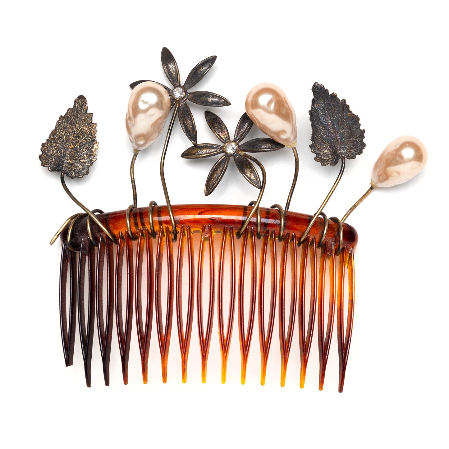 2000s Pearl and Floral Wire Hair Comb