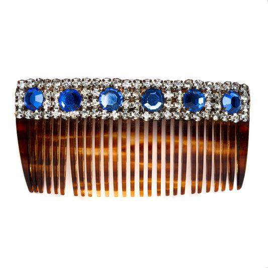 1980s Blue Rhinestones Hair Comb