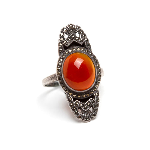 Deco Carnelian and Marcasite Ring