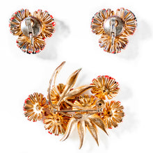 Load image into Gallery viewer, Weiss Orange Floral Pin and Earring Set