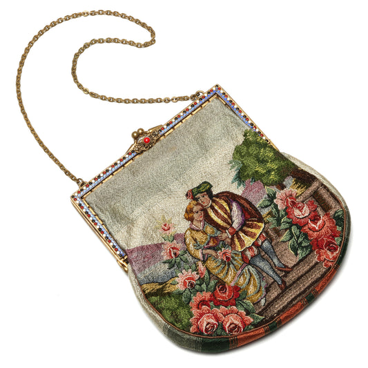 Petit Point Enamel Frame Tapestry Purse