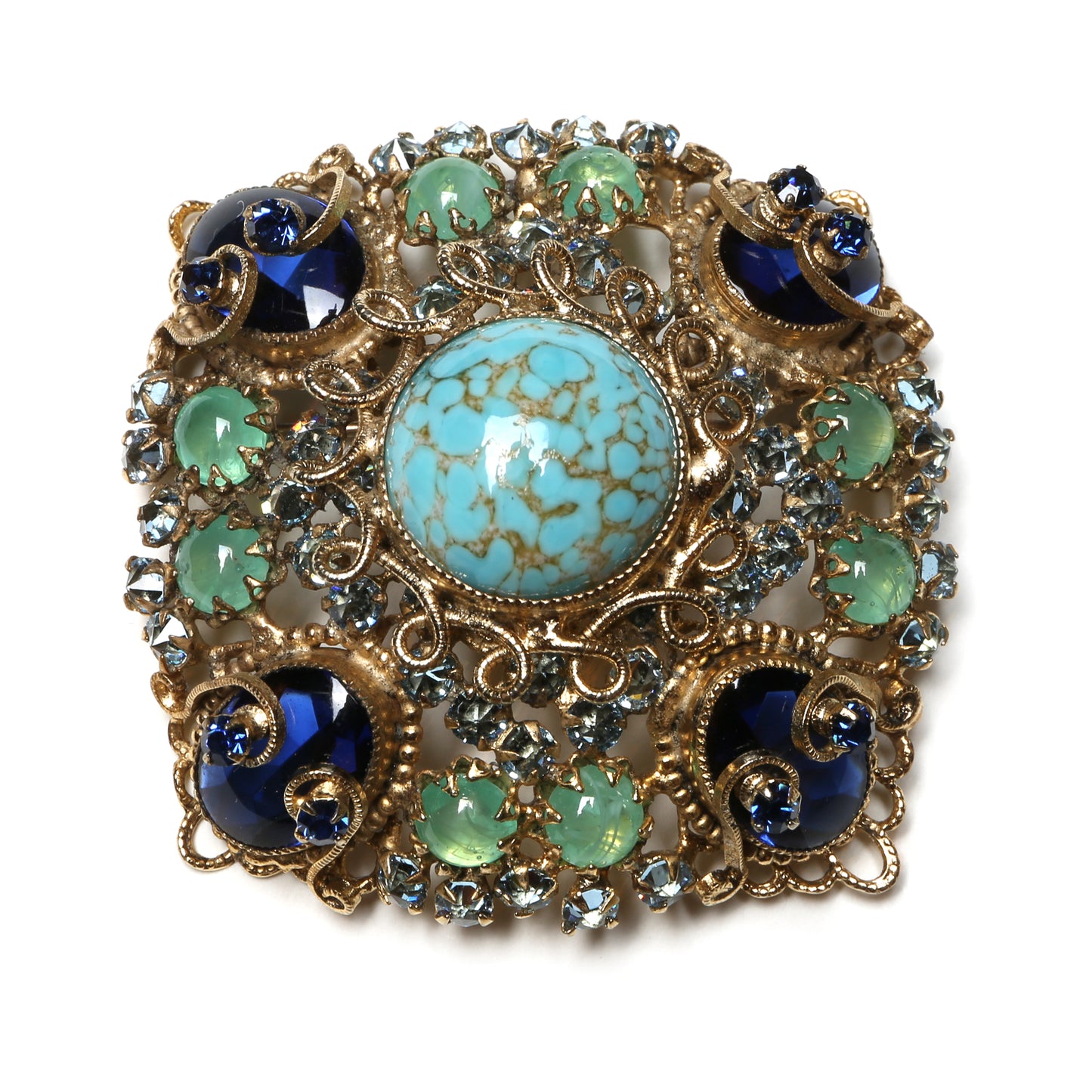 Schreiner Filigree Turquoise Brooch