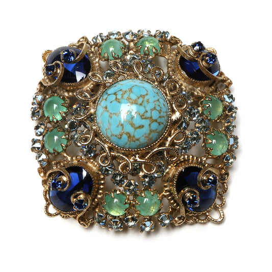 Schreiner Filigree Turquoise Brooch