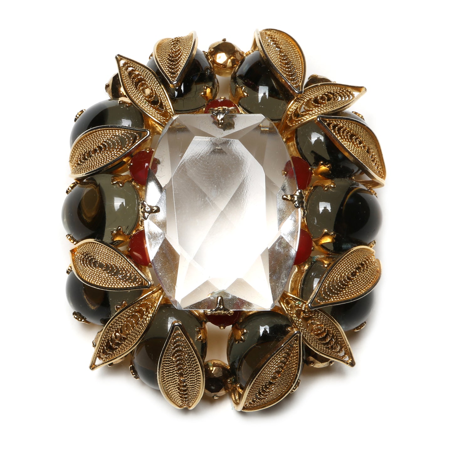 Schreiner Faceted Stone and Gold-Leaf Brooch