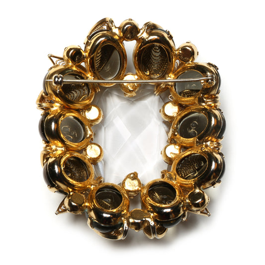 Schreiner Faceted Stone and Gold-Leaf Brooch