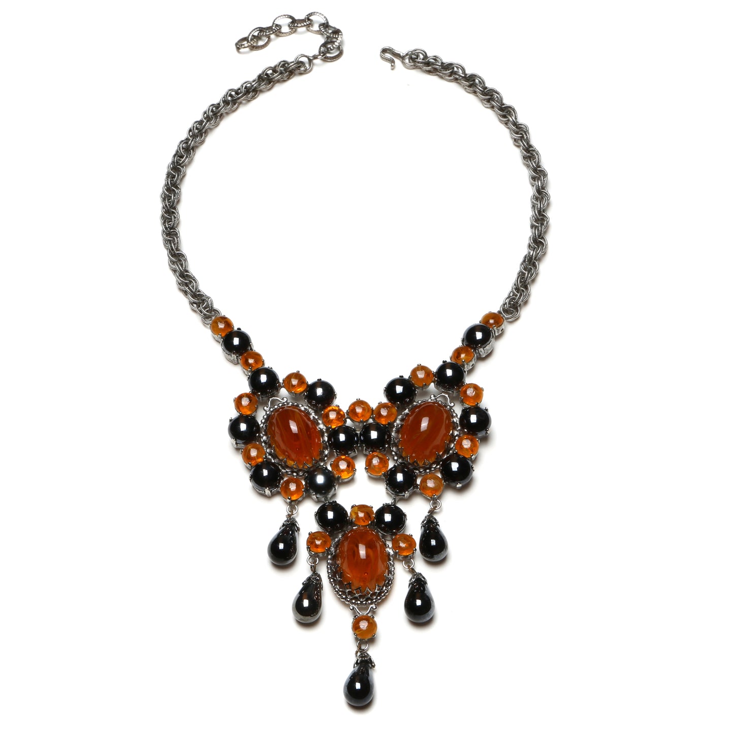 Schreiner Gun-Metal and Amber Necklace
