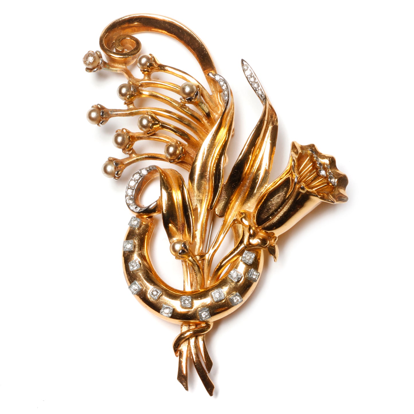 Gold Floral Spray Brooch