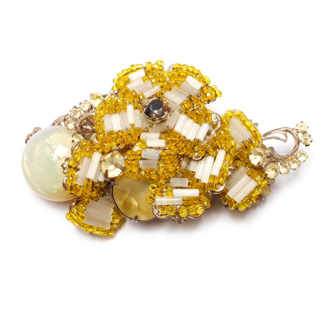 Miriam Haskell Beaded Yellow Cluster Brooch