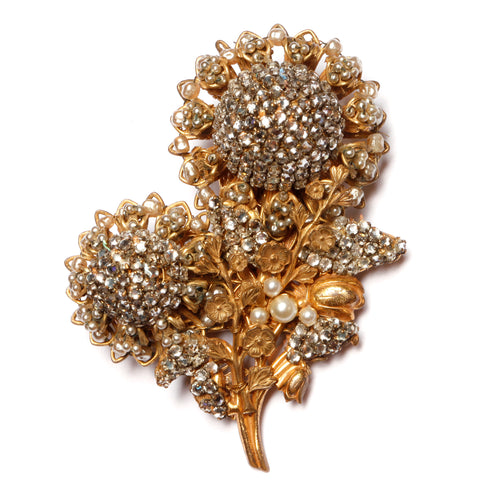 Rare Miriam Haskell Double Flower Brooch