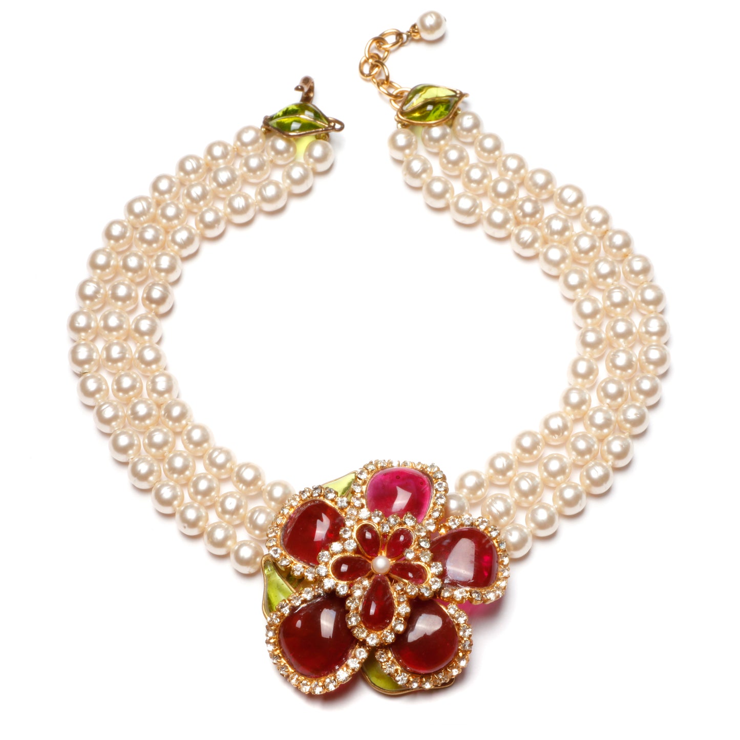 Gripoix Flower and Pearl Necklace