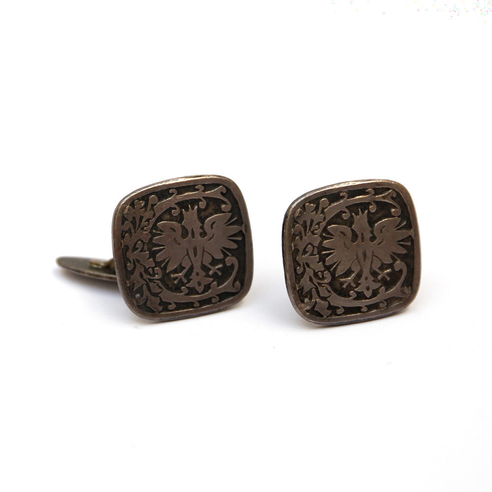 1940s Silver Square Cufflinks with Eagle Design