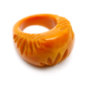 1940s Carved Butterscotch Bakelite Ring
