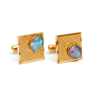 1960s Gold Square Cufflinks with Sparkly Cabochons