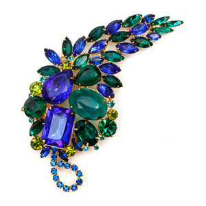 1960s Blue and Emerald Green Leaf Brooch