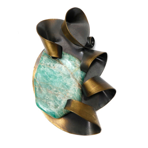 1960s Artisanal Brooch with Turquoise Stone
