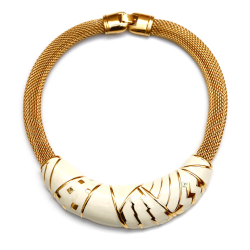 1960s Monet Gold and White Enamel Necklace