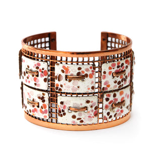 1950s Openwork Copper and Pink Enamel Cuff