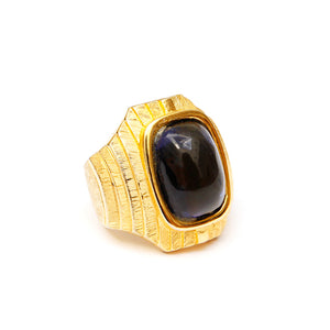1960s Gold-Toned Ring with Dark Blue Cabochon