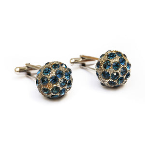 1970s Silver Spherical Cufflinks with Blue Stones