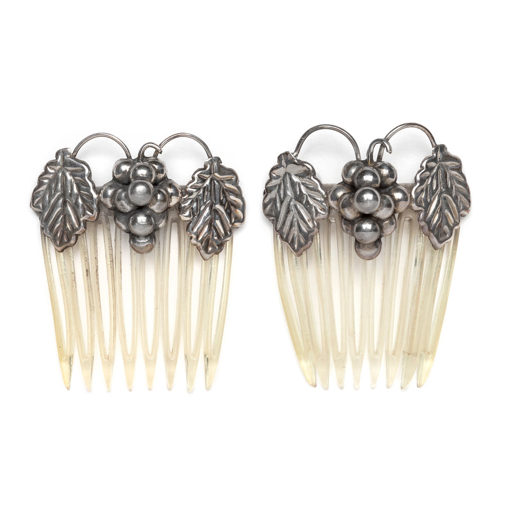 1950s Sterling Figural Grape Hair Comb Set
