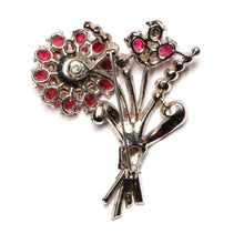 Load image into Gallery viewer, Coro Red and Silver Flower Bouquet Brooch