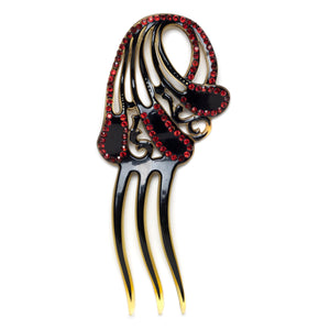 Paisley Hair Comb with Red Rhinestones