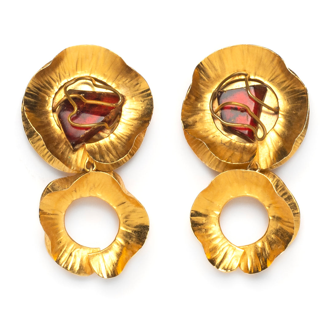 Artisanal Gold and Red Earrings